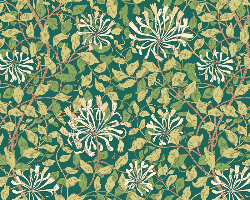 MUR383M Honeysuckle Forest Green Mural Medium by Origin Murals