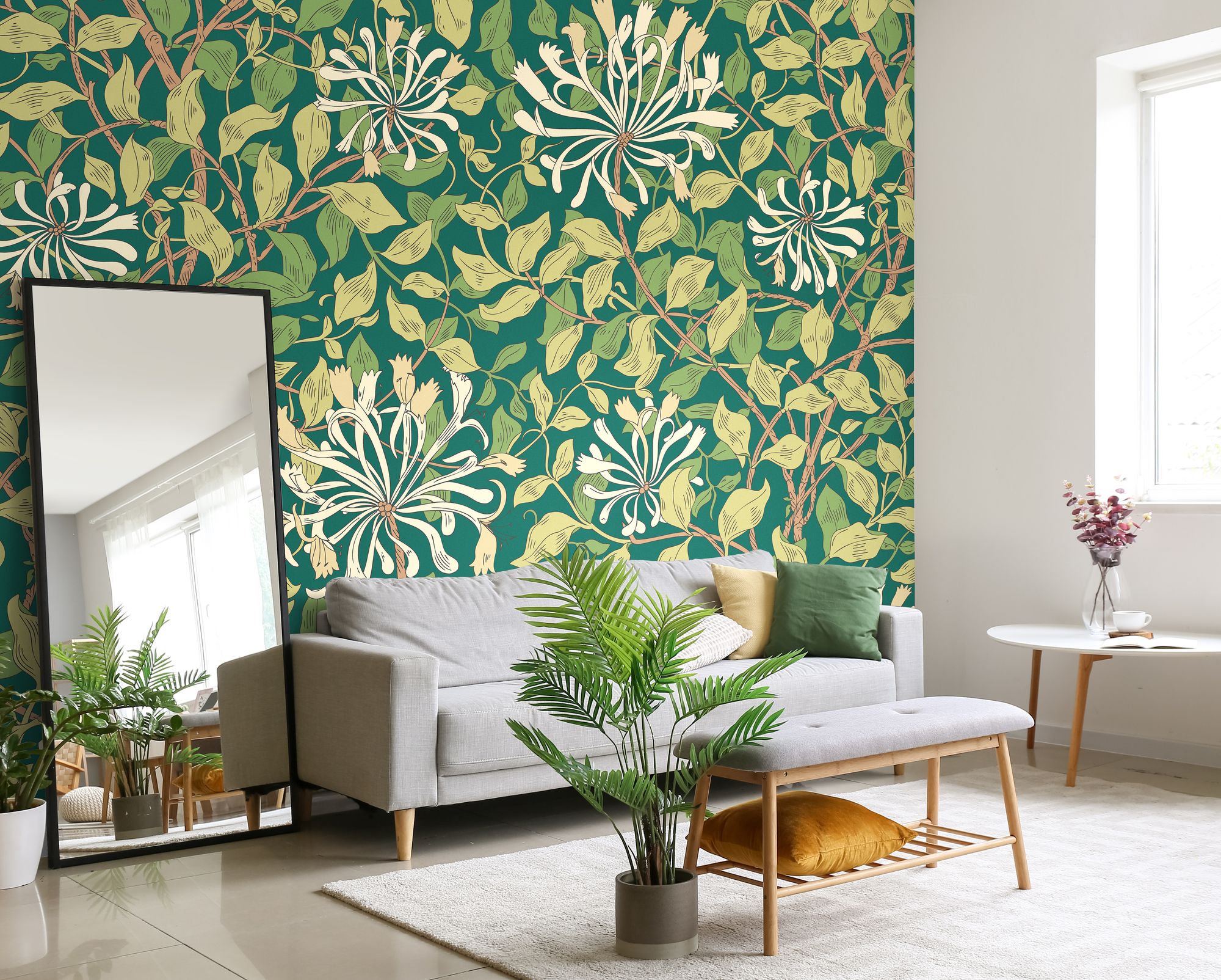 MUR383L Honeysuckle Forest Green Mural Large by Origin Murals
