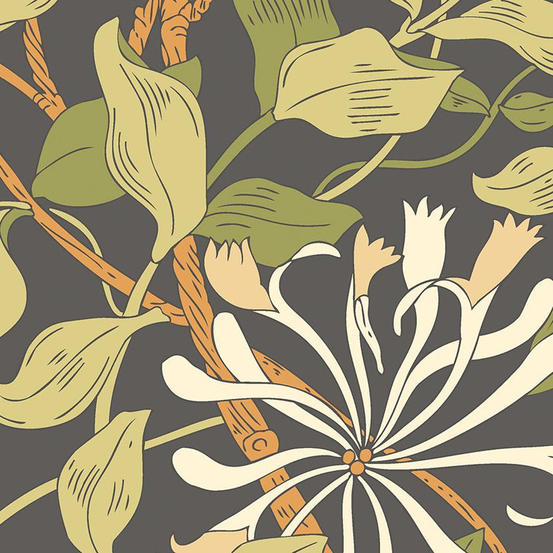 MUR384L Honeysuckle Black And Olive Green Mural Large by Origin Murals