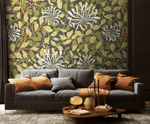 MUR384L Honeysuckle Black And Olive Green Mural Large by Origin Murals
