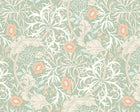 MUR385M Trailing Seaweed Garden Sage And Apricot Mural Medium by Origin Murals