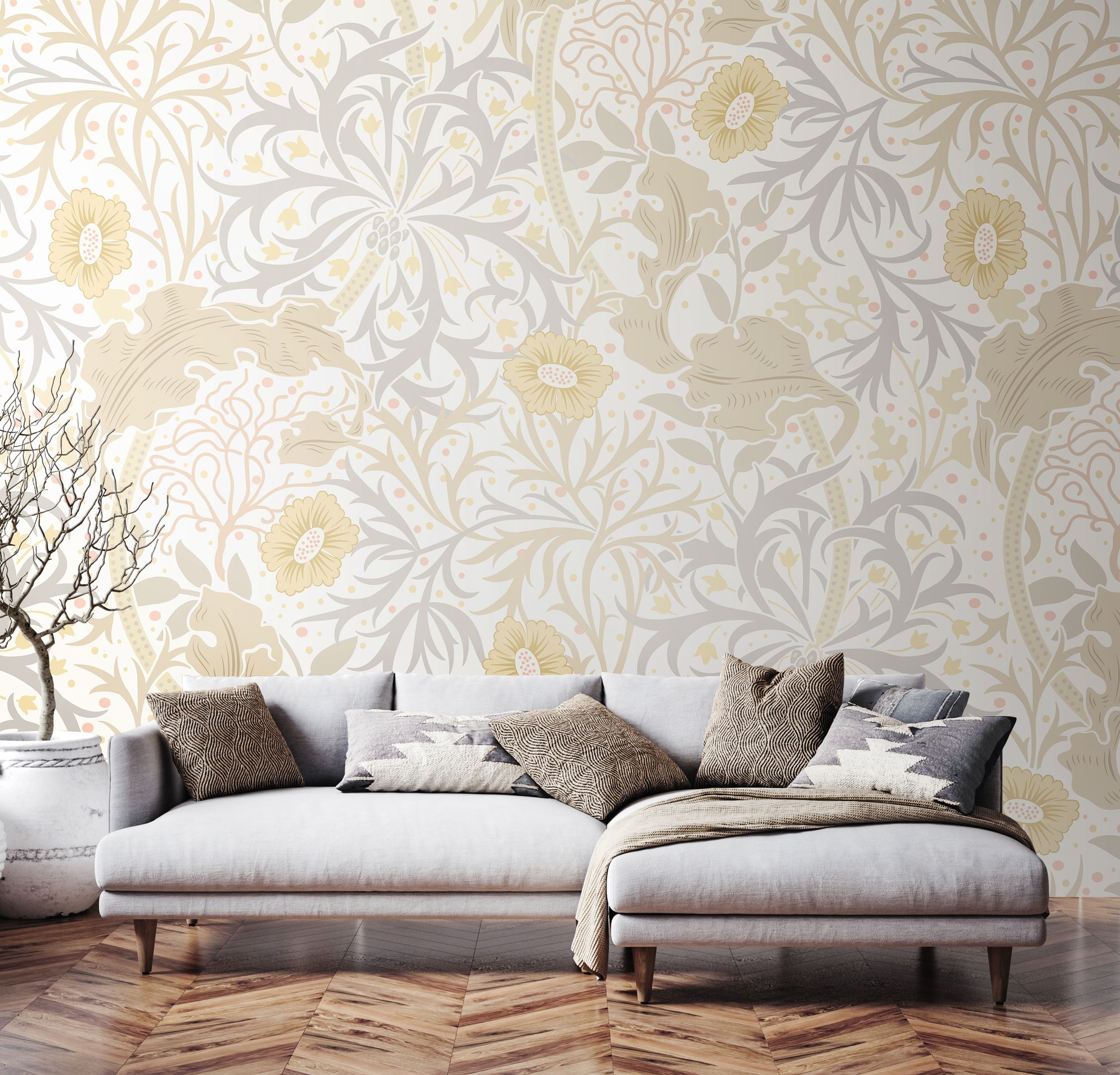 MUR386M Trailing Seaweed Garden Chalk And Stone Mural Medium by Origin Murals