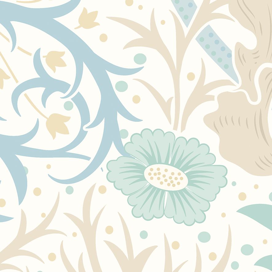 MUR387M Trailing Seaweed Garden Blue And Linen Mural Medium by Origin Murals