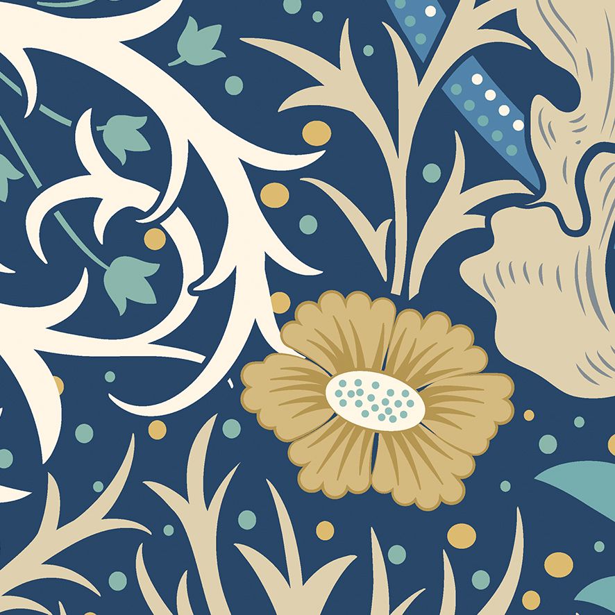 MUR388L Trailing Seaweed Garden Ink And Petrol Mural Large by Origin Murals
