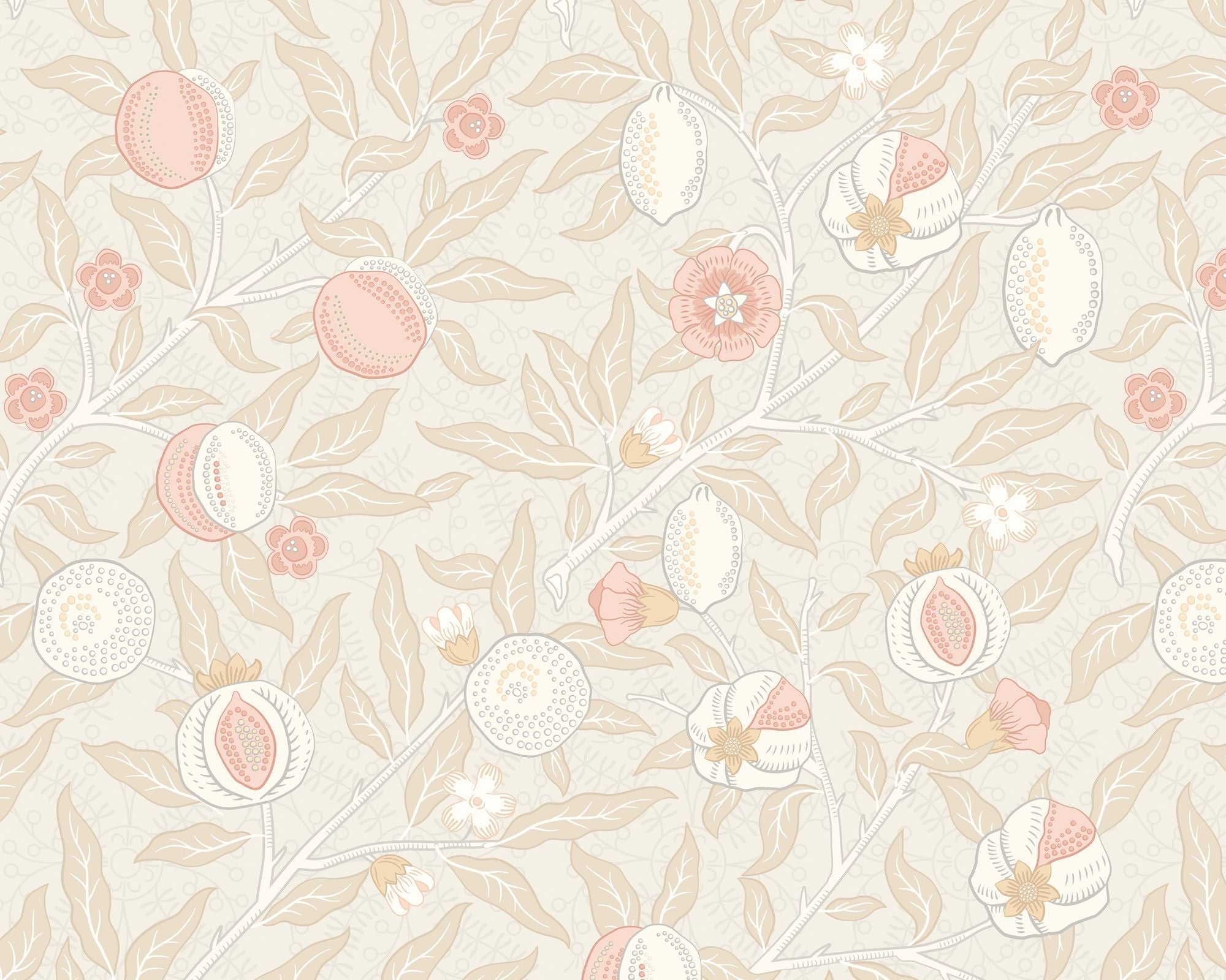 MUR390M Fruit And Foliage Soft Linen Mural Medium by Origin Murals