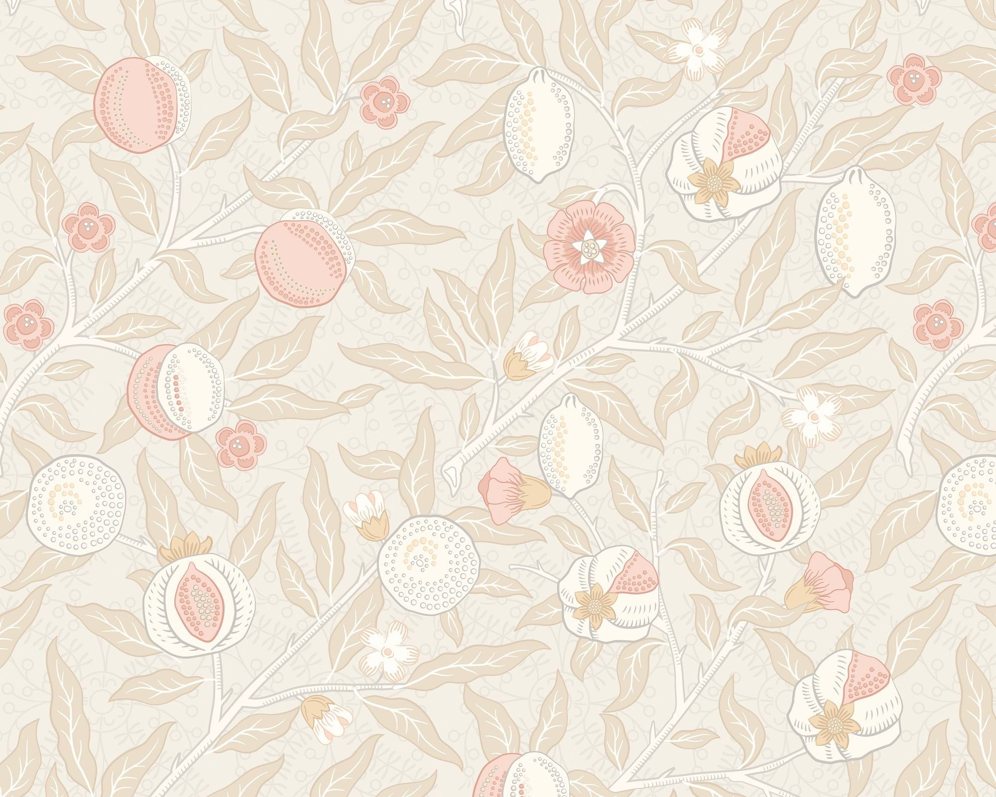 MUR390M Fruit And Foliage Soft Linen Mural Medium by Origin Murals