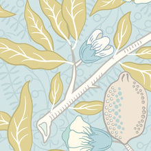 MUR392M Fruit And Foliage Wedgewood Blue Mural Medium by Origin Murals