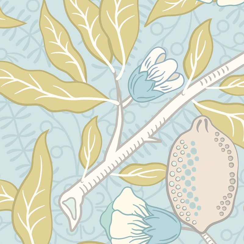 MUR392L Fruit And Foliage Wedgewood Blue Mural Large by Origin Murals