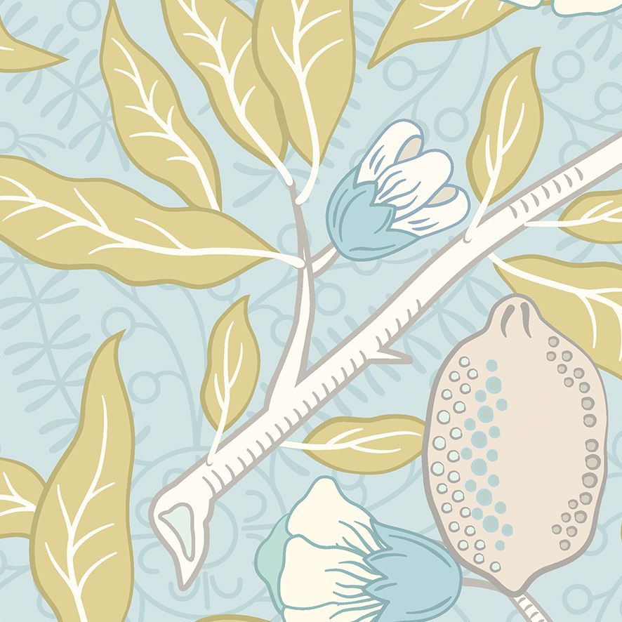 MUR392L Fruit And Foliage Wedgewood Blue Mural Large by Origin Murals