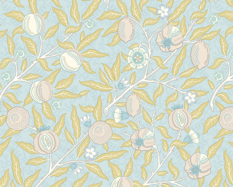 MUR392L Fruit And Foliage Wedgewood Blue Mural Large by Origin Murals