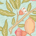 MUR393L Fruit And Foliage Aqua And Apricot Mural Large by Origin Murals
