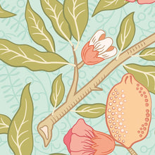 MUR393L Fruit And Foliage Aqua And Apricot Mural Large by Origin Murals