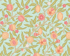MUR393M Fruit And Foliage Aqua And Apricot Mural Medium by Origin Murals