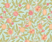 MUR393M Fruit And Foliage Aqua And Apricot Mural Medium by Origin Murals
