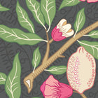 MUR394M Fruit And Foliage Black And Rose Pink Mural Medium by Origin Murals