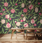 MUR394M Fruit And Foliage Black And Rose Pink Mural Medium by Origin Murals