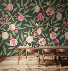 MUR394L Fruit And Foliage Black And Rose Pink Mural Large by Origin Murals