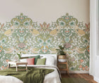 MUR395M Birds, Fruit And Foliage Sage And Apricot Mural Medium by Origin Murals