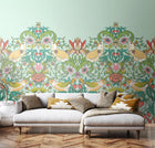 MUR396M Birds, Fruit And Foliage Duck Egg Mural Medium by Origin Murals