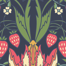MUR397L Birds, Fruit And Foliage Navy And Coral Mural Large by Origin Murals