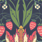 MUR397M Birds, Fruit And Foliage Navy And Coral Mural Medium by Origin Murals