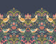 Birds, Fruit And Foliage Navy And Coral Mural (Large) by Origin Murals