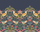 MUR397M Birds, Fruit And Foliage Navy And Coral Mural Medium by Origin Murals