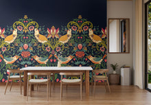 MUR397M Birds, Fruit And Foliage Navy And Coral Mural Medium by Origin Murals