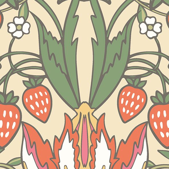 MUR398L Birds, Fruit And Foliage Gold And Olive Mural Large by Origin Murals