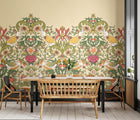 MUR398L Birds, Fruit And Foliage Gold And Olive Mural Large by Origin Murals
