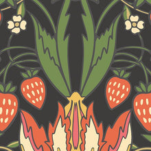 MUR399L Birds, Fruit And Foliage Black And Olive Mural Large by Origin Murals
