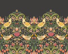 MUR399M Birds, Fruit And Foliage Black And Olive Mural Medium by Origin Murals