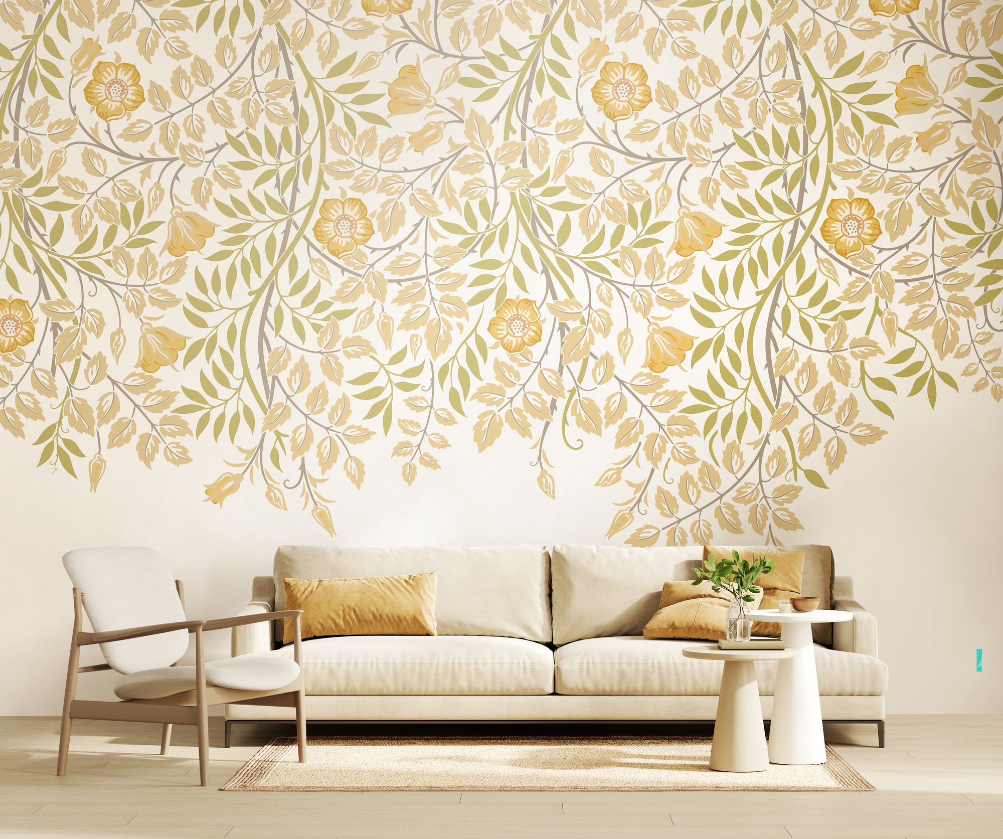 MUR401M Cascading Rosehip Gold And Olive Mural Medium by Origin Murals
