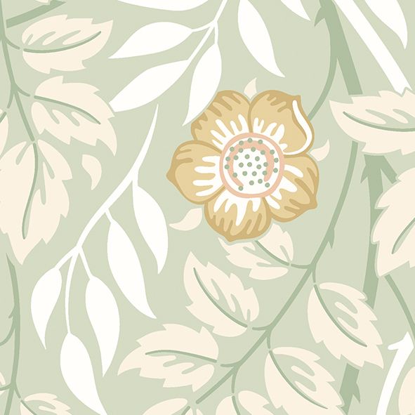 MUR402M Cascading Rosehip Sage Green Mural Medium by Origin Murals