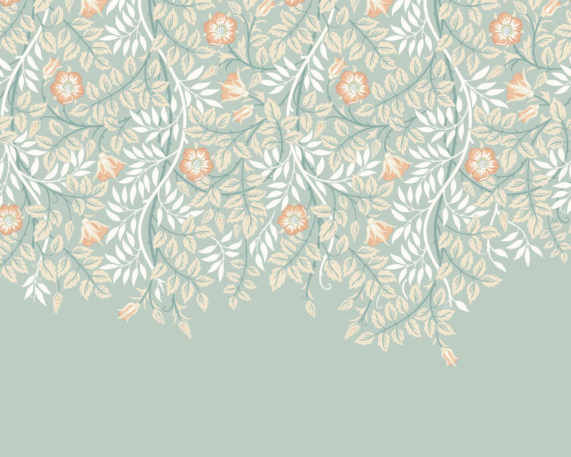 MUR403M Cascading Rosehip Seafoam And Apricot Mural Medium by Origin Murals
