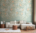 MUR403M Cascading Rosehip Seafoam And Apricot Mural Medium by Origin Murals