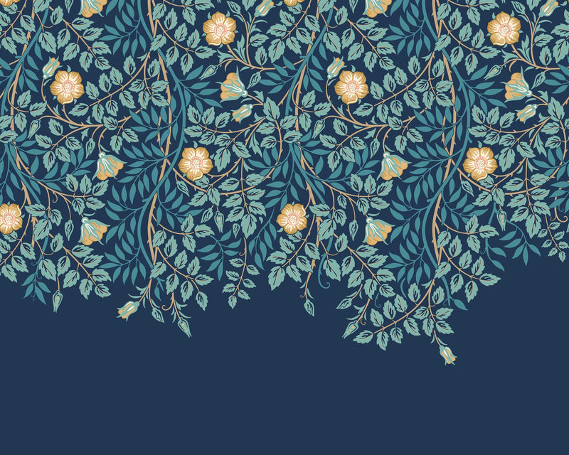 MUR404L Cascading Rosehip Indigo And Teal Mural Large by Origin Murals