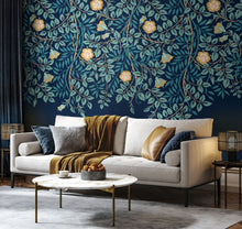 MUR404M Cascading Rosehip Indigo And Teal Mural Medium by Origin Murals
