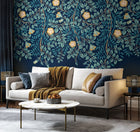 MUR404M Cascading Rosehip Indigo And Teal Mural Medium by Origin Murals