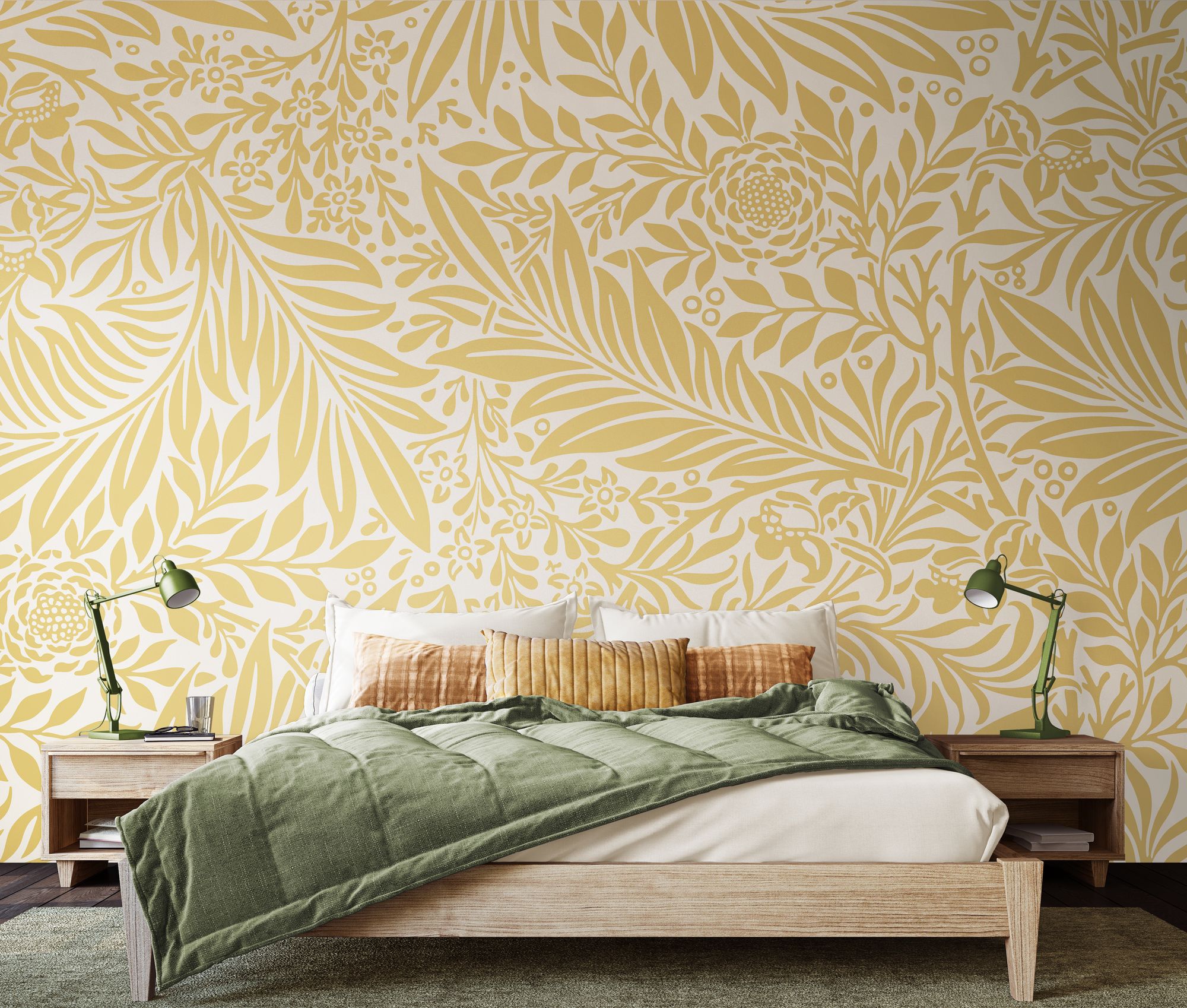 MUR406M Trailing Ferns Soft Gold Mural Medium by Origin Murals