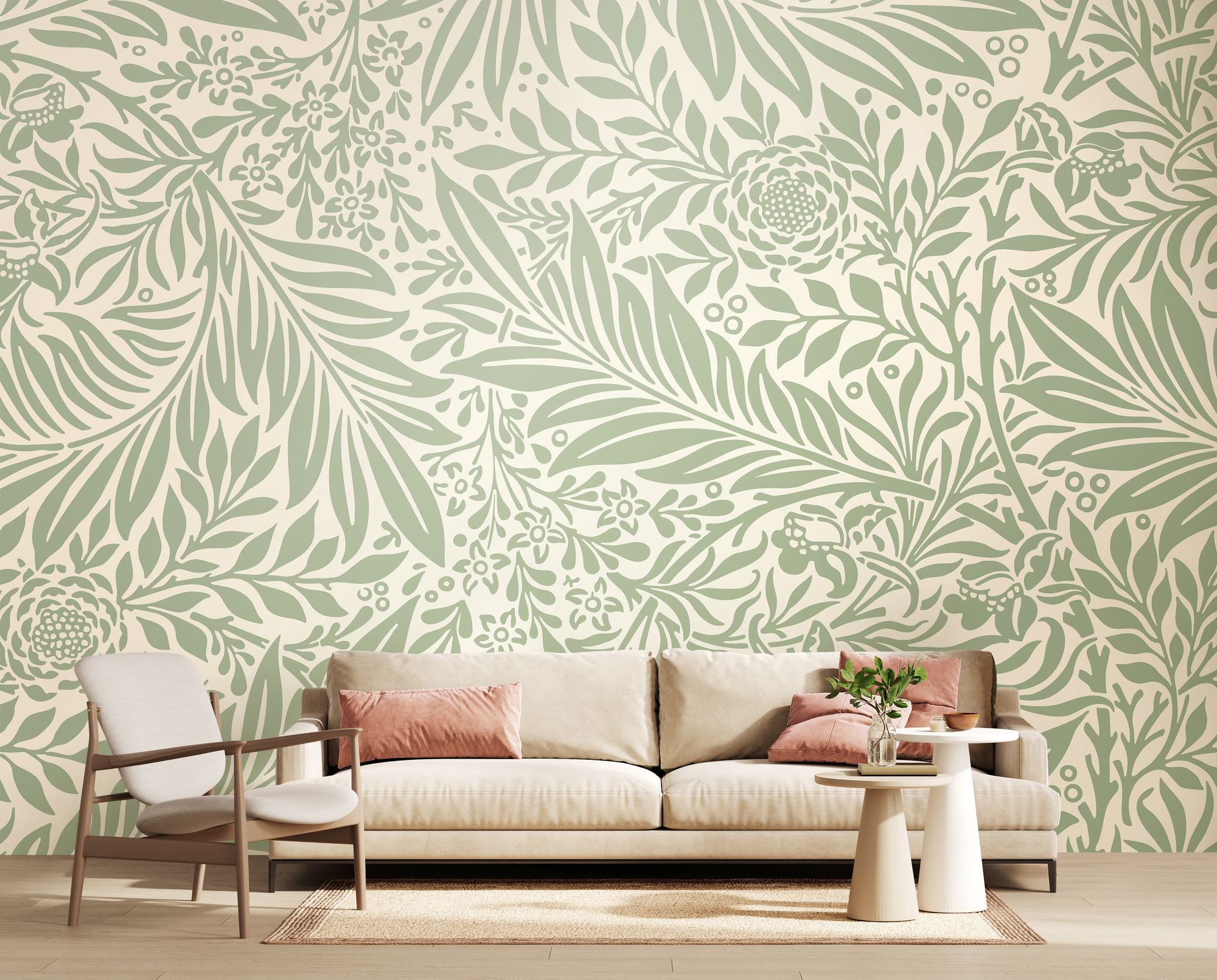 MUR407M Trailing Ferns Sage Green Mural Medium by Origin Murals