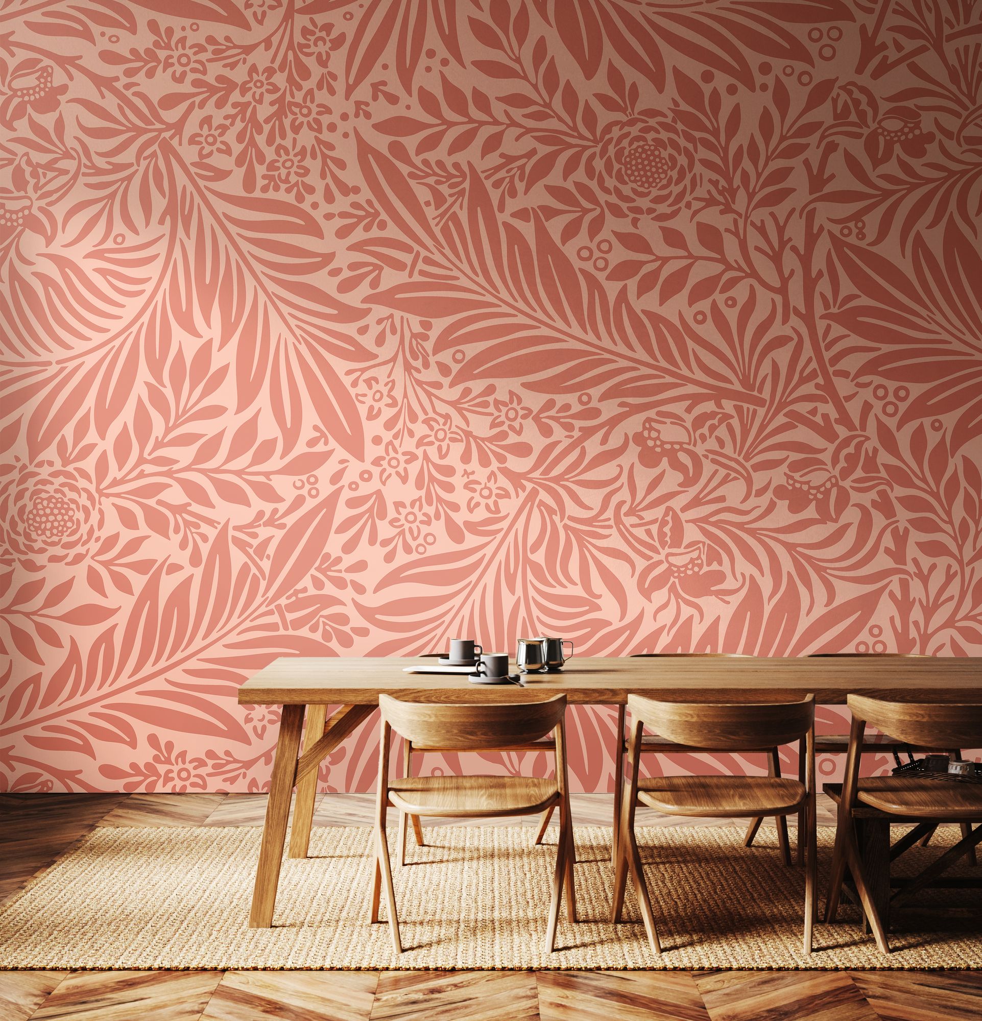 MUR409L Trailing Ferns Warm Coral Mural Large by Origin Murals