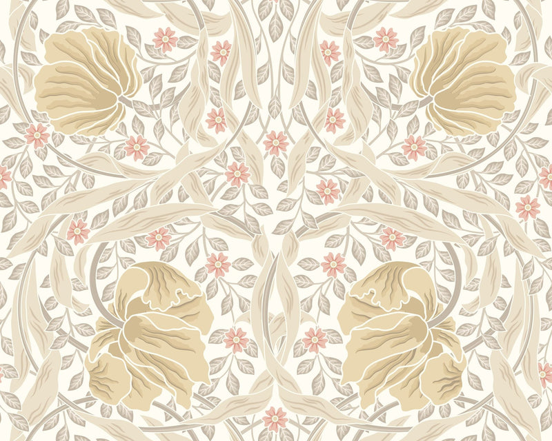 MUR410L Flower Circle Linen And Blush Mural Large by Origin Murals