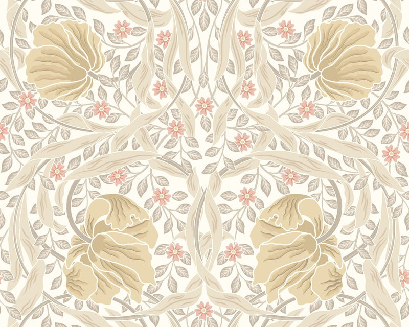 MUR410M Flower Circle Linen And Blush Mural Medium by Origin Murals