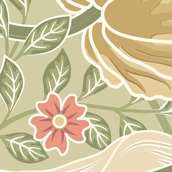 MUR411L Flower Circle Olive And Coral Mural Large by Origin Murals