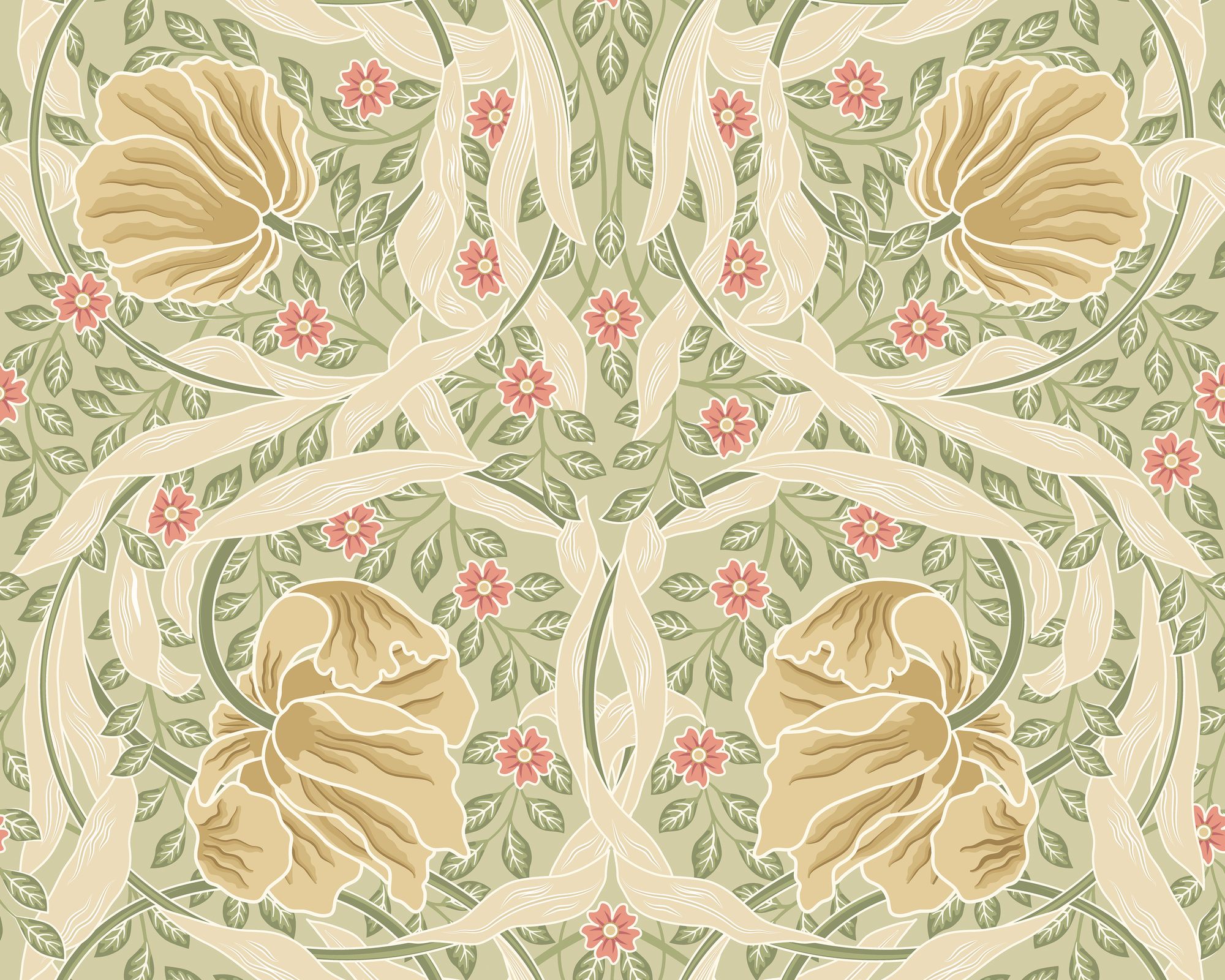 MUR411L Flower Circle Olive And Coral Mural Large by Origin Murals