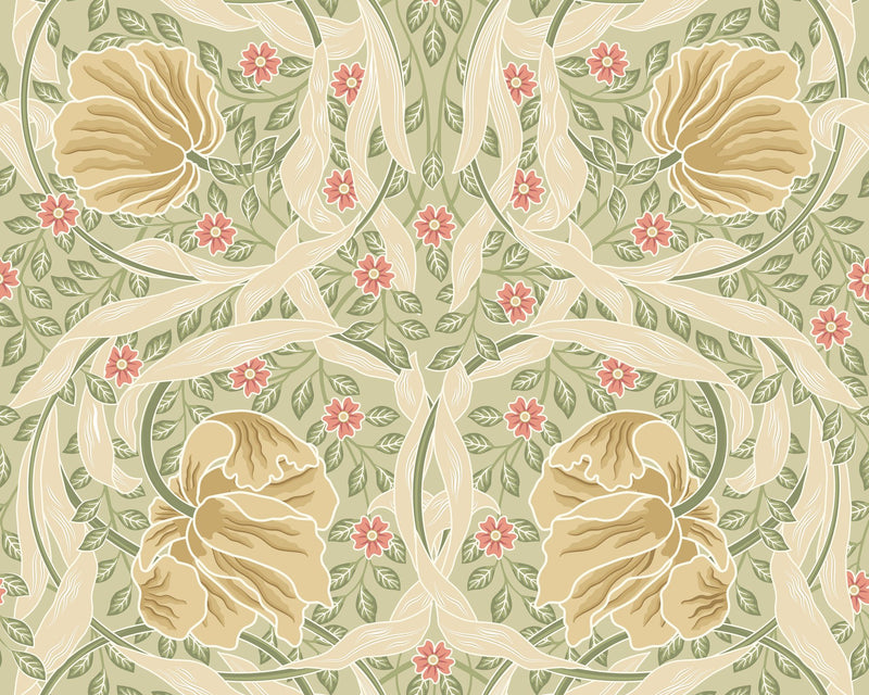 MUR411M Flower Circle Olive And Coral Mural Medium by Origin Murals
