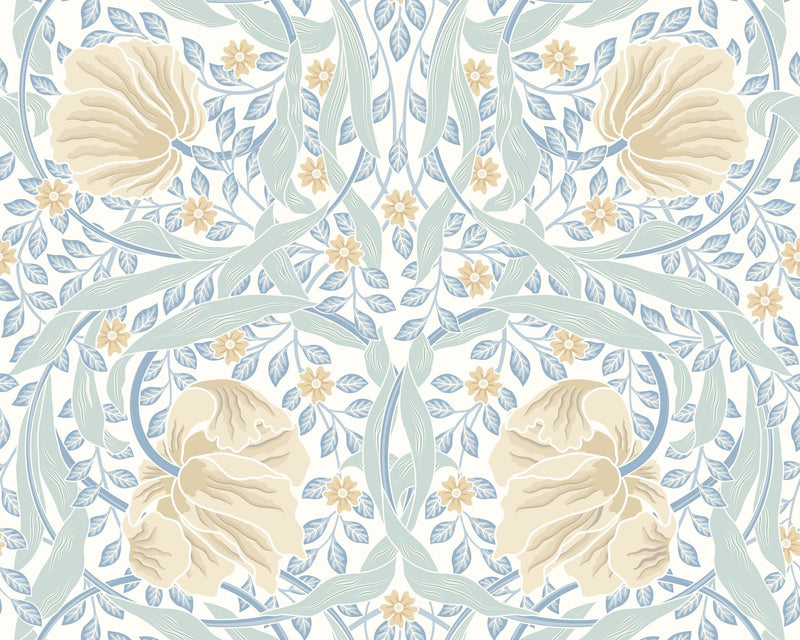 MUR412L Flower Circle Soft Blue Mural Large by Origin Murals