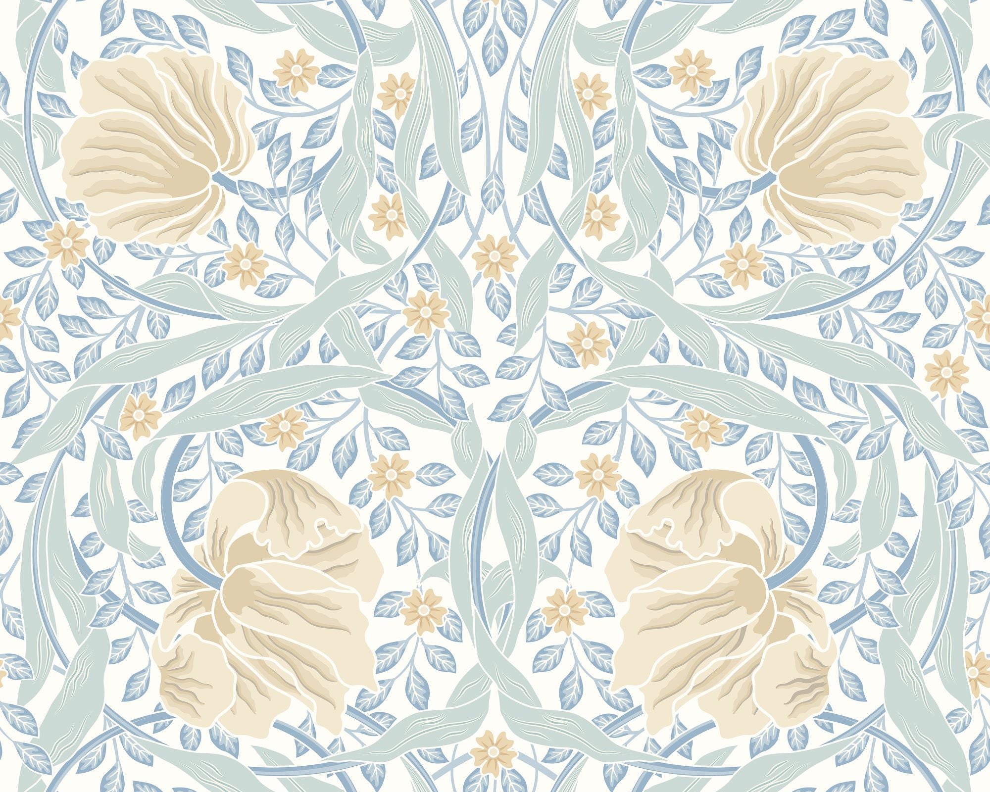 MUR412M Flower Circle Soft Blue Mural Medium by Origin Murals