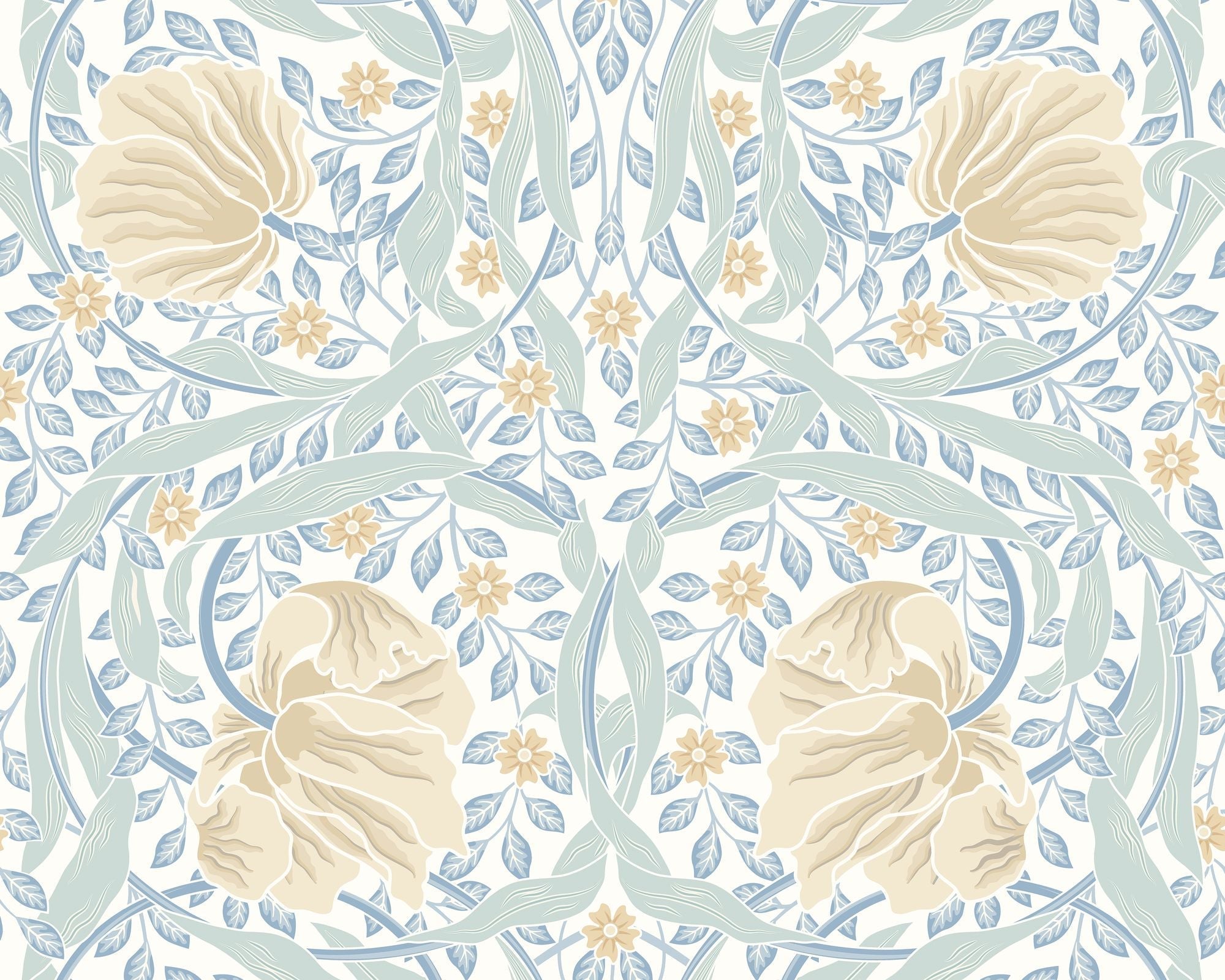 MUR412M Flower Circle Soft Blue Mural Medium by Origin Murals